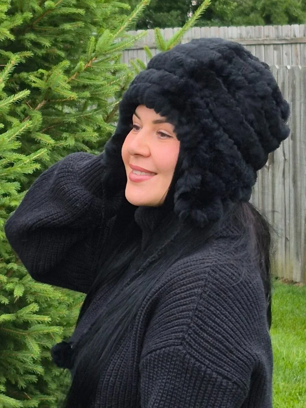 Black Real Fur Winter Hat, Unisex Earflap Hat